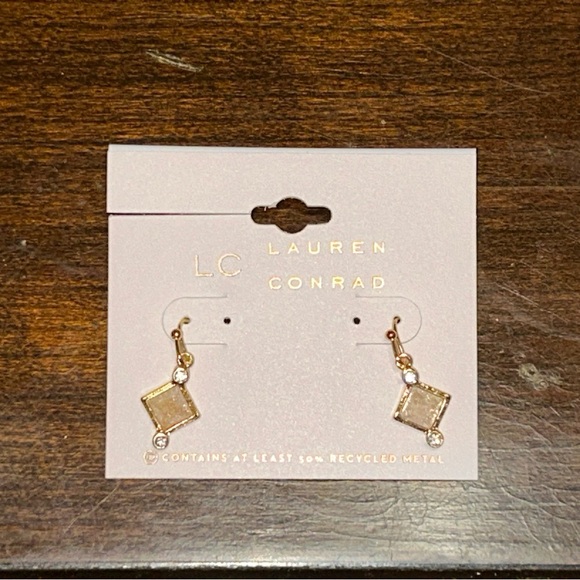 LC Lauren Conrad Gold Tone White Diamond Shape Drop Earrings NWTS - Picture 6 of 6